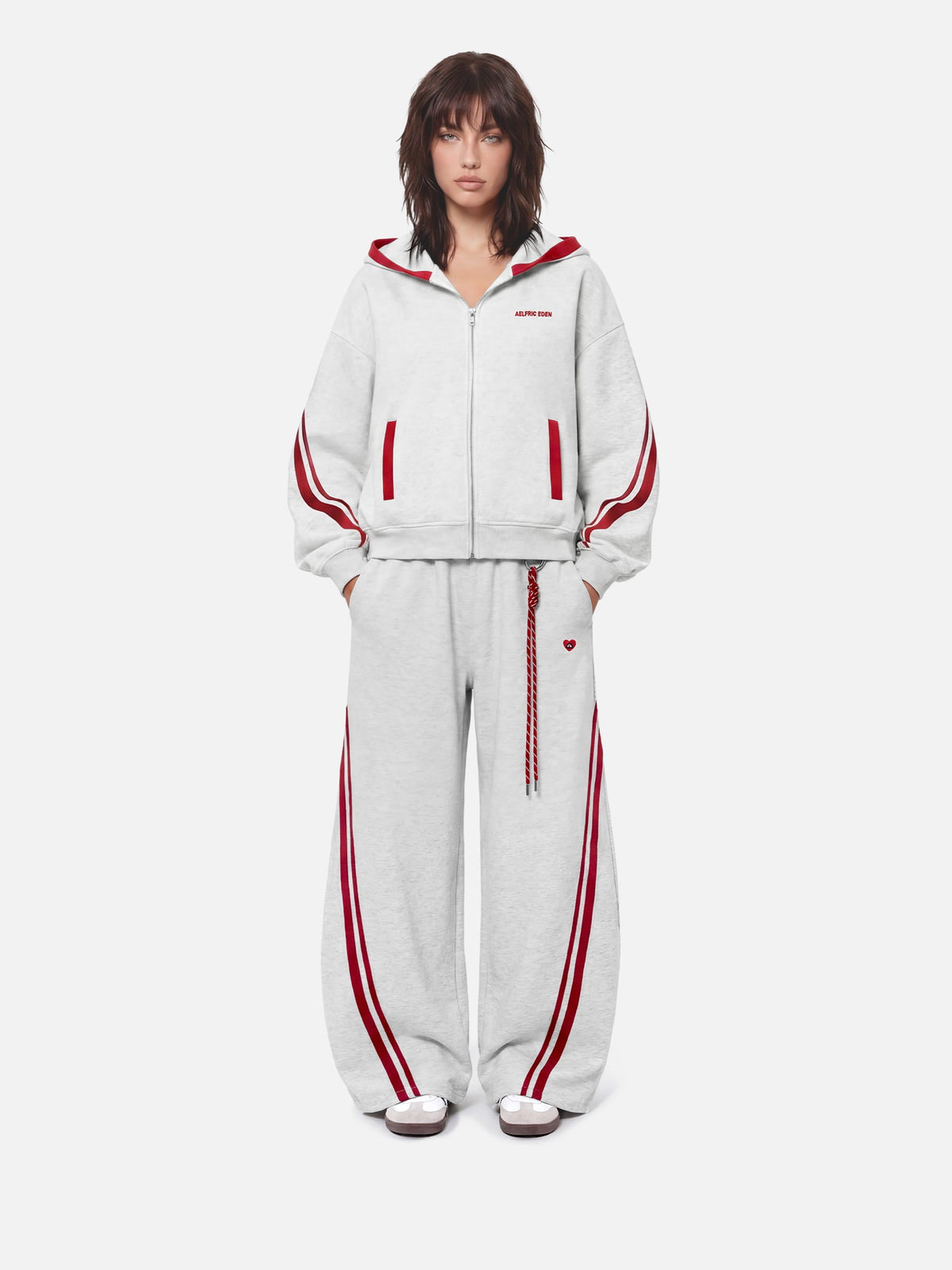 Boxy Contrast Stripe Zip Up Hoodie Grey - Aelfric Eden