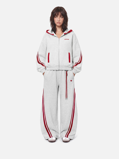 Boxy Contrast Stripe Zip Up Hoodie Grey - Aelfric Eden