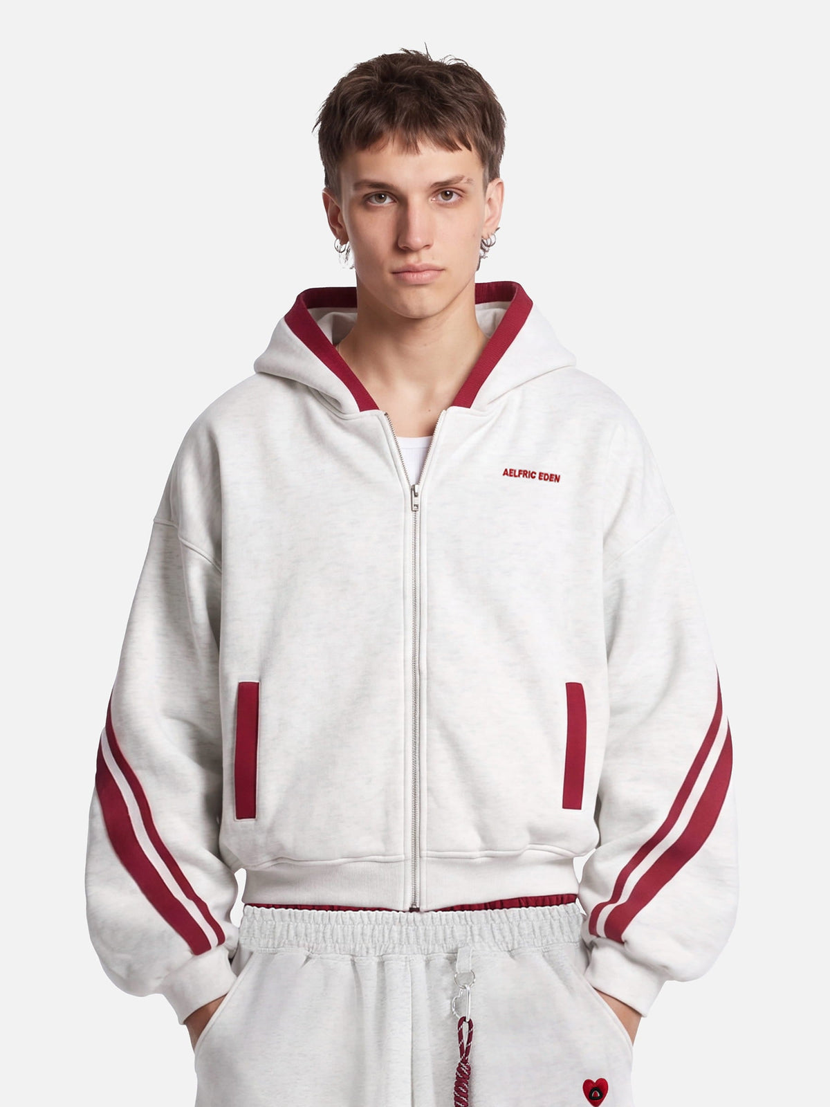 Boxy Contrast Stripe Zip Up Hoodie Grey - Aelfric Eden