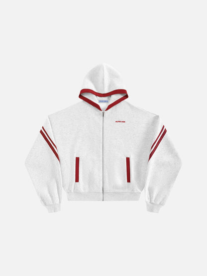 Boxy Contrast Stripe Zip Up Hoodie Grey - Aelfric Eden