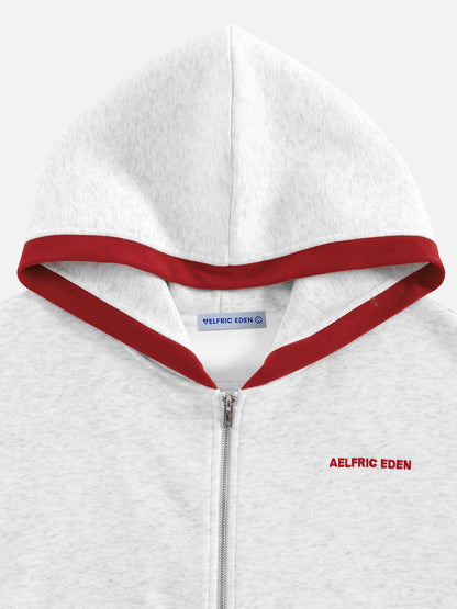 Boxy Contrast Stripe Zip Up Hoodie Grey - Aelfric Eden