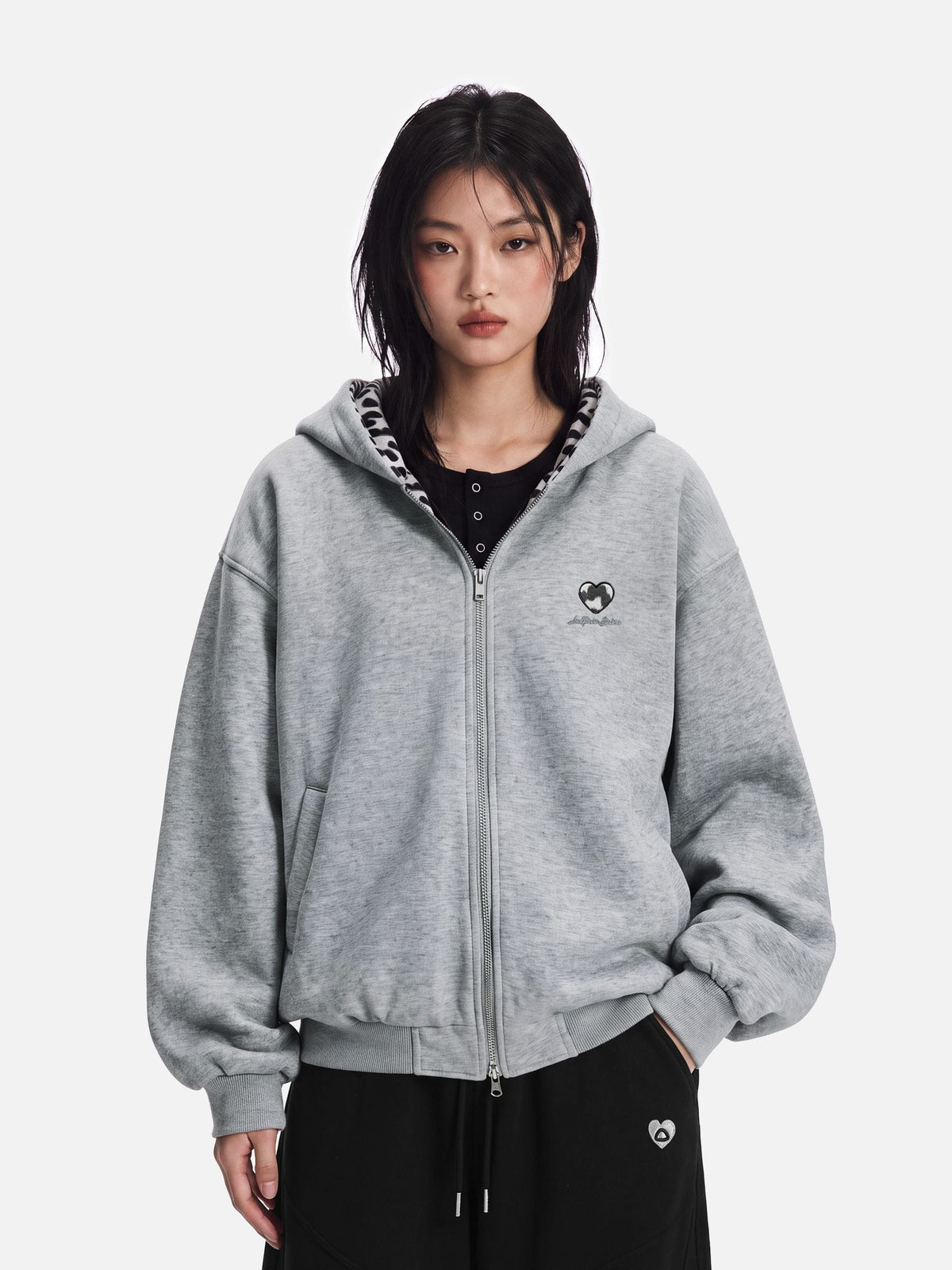 Reversible Leopard Zip Up Hoodie Grey - Aelfric Eden