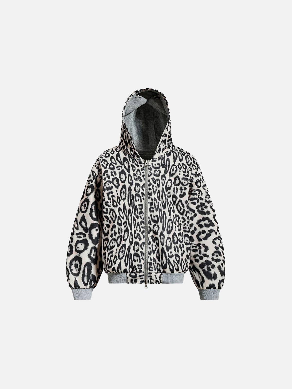 Reversible Leopard Zip Up Hoodie Grey - Aelfric Eden