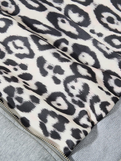 Reversible Leopard Zip Up Hoodie Grey - Aelfric Eden
