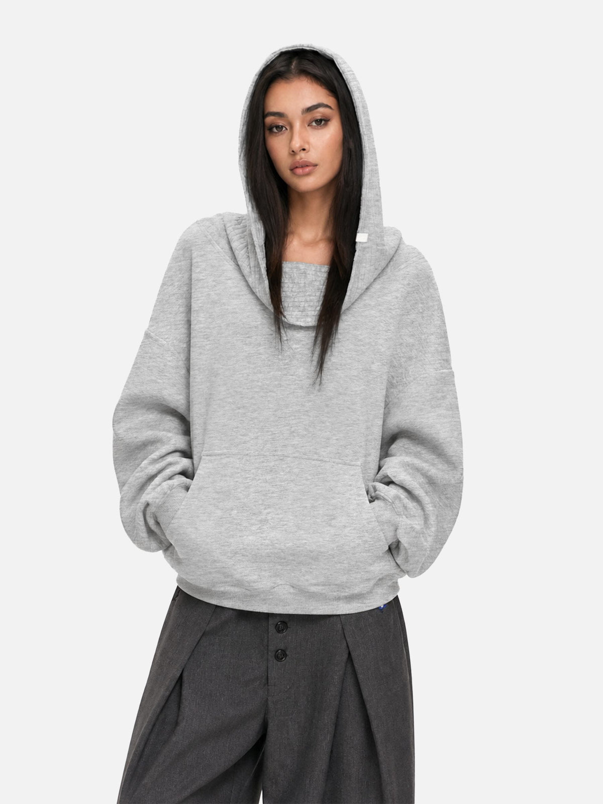 Off-The-Shoulder Pullover Hoodie Grey - Aelfric Eden