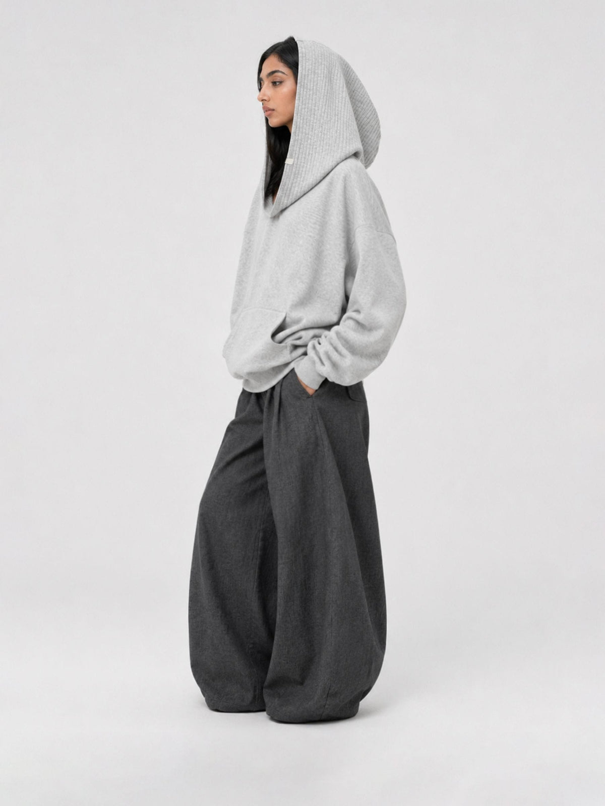 Off-The-Shoulder Pullover Hoodie Grey - Aelfric Eden