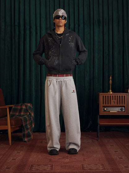 Rhinestone Regular Zip Up Hoodie Black - Aelfric Eden