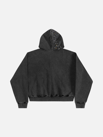 Rhinestone Regular Zip Up Hoodie Black - Aelfric Eden