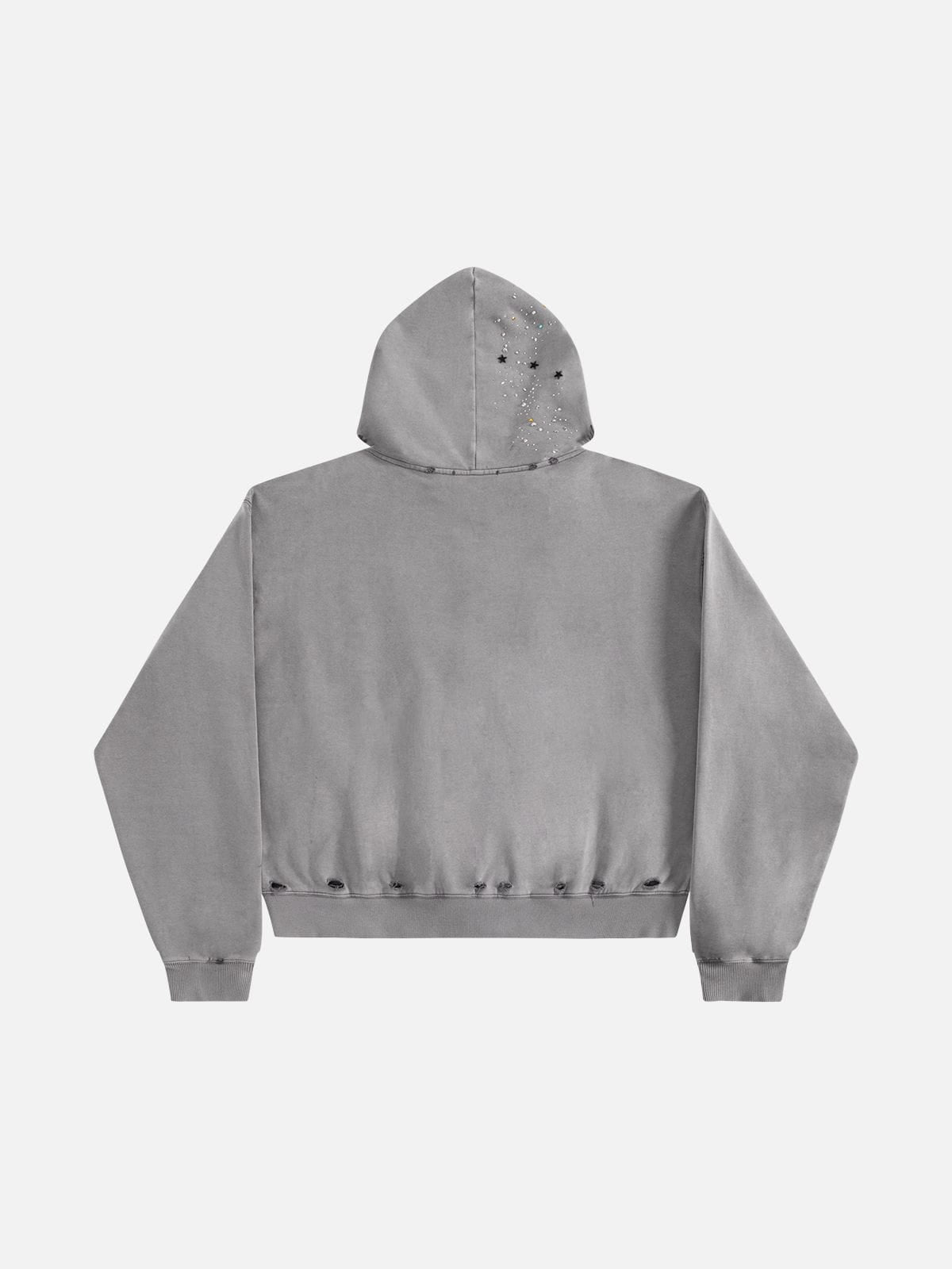 Rhinestone Regular Zip Up Hoodie Black - Aelfric Eden