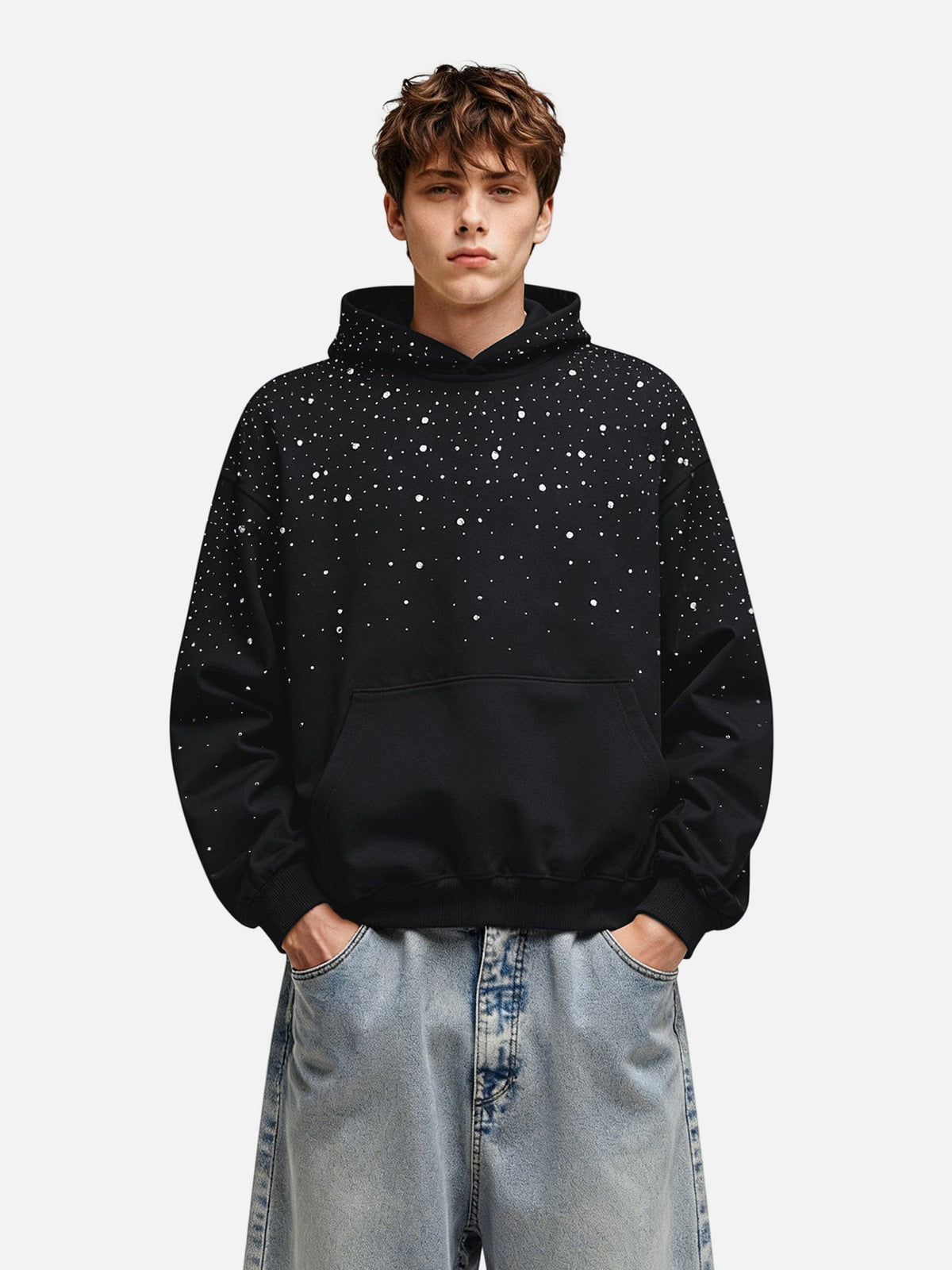 Rhinestone Pullover Hoodie Black - Aelfric Eden