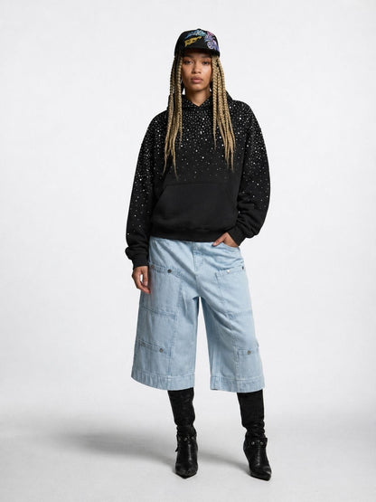 Rhinestone Pullover Hoodie Black - Aelfric Eden