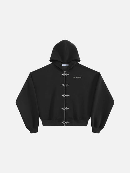 Boxy Fireman Clasp Zip Up Hoodie Black - Aelfric Eden