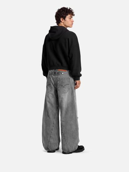 Boxy Fireman Clasp Zip Up Hoodie Black - Aelfric Eden