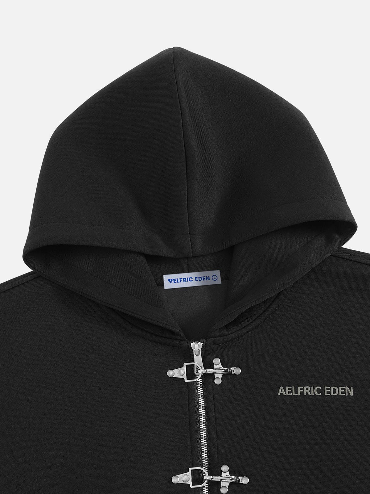 Boxy Fireman Clasp Zip Up Hoodie Black - Aelfric Eden