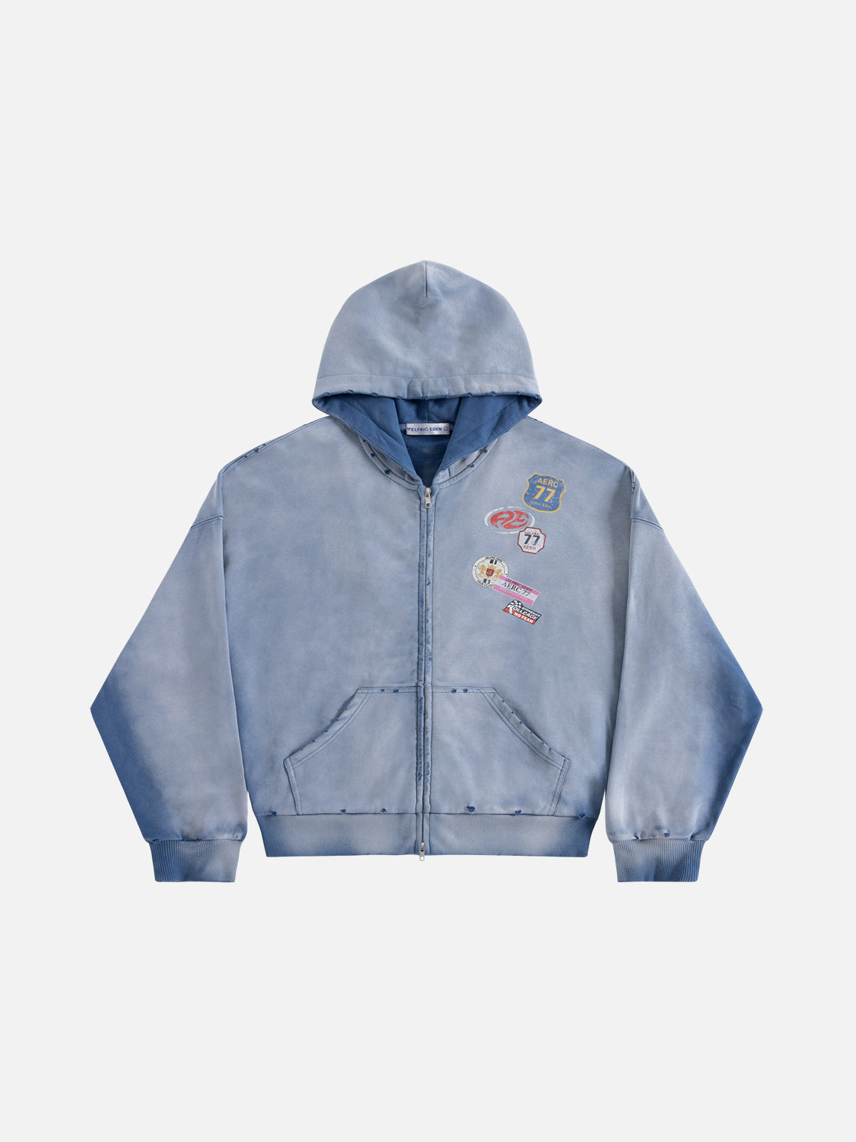 Badge Boxy Zip Up Hoodie Blue - Aelfric Eden
