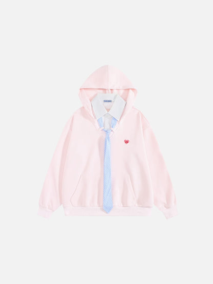 Tie Layered Pullover Hoodie Blue - Aelfric Eden