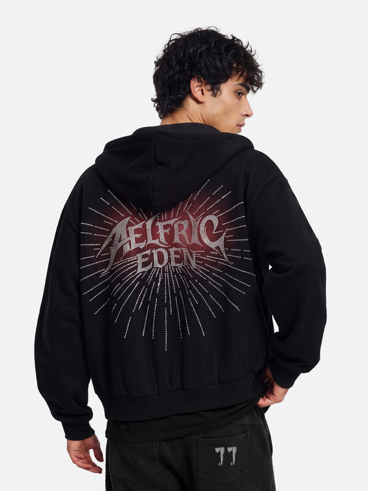 Oversized Rhinestone Zip Up Hoodie Black - Aelfric Eden
