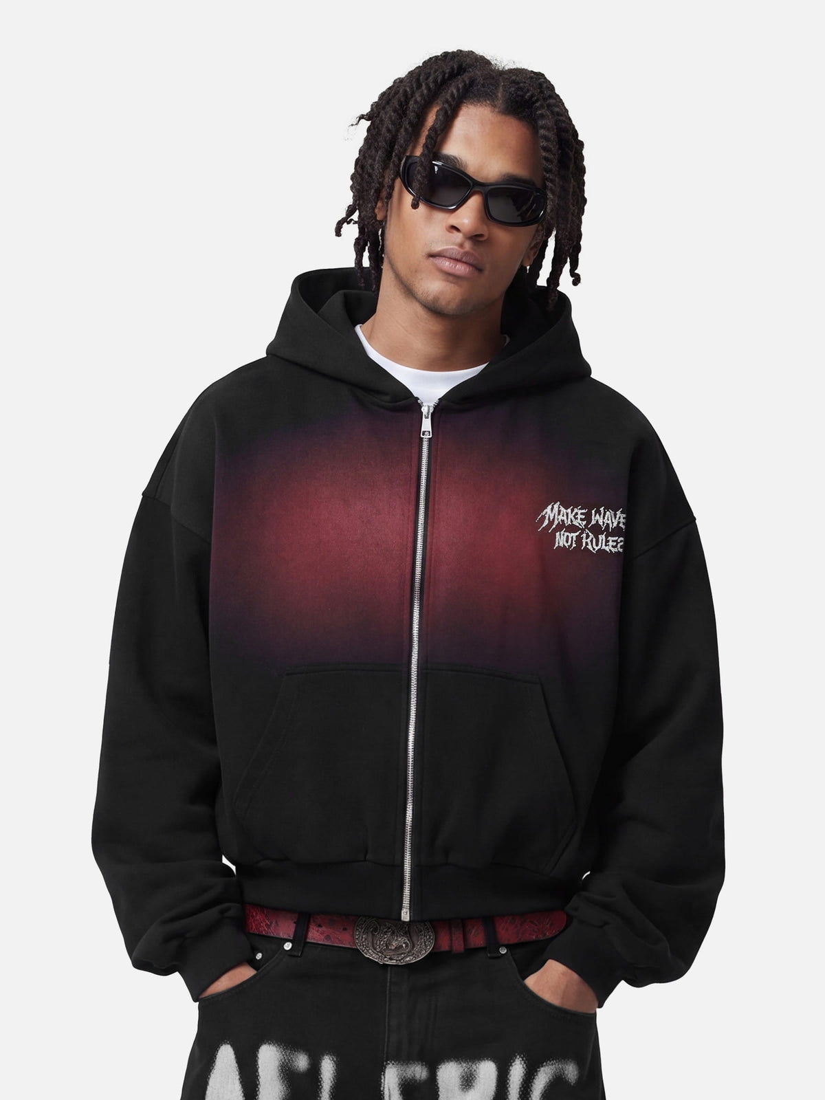 Oversized Rhinestone Zip Up Hoodie Black - Aelfric Eden