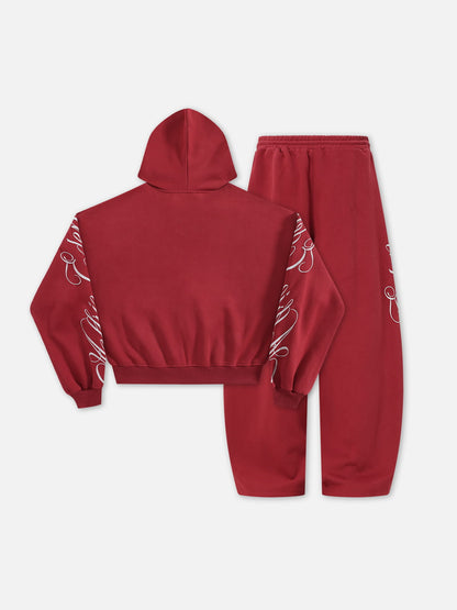 Boxy Script Embroidery Hoodie Sets Black - Aelfric Eden