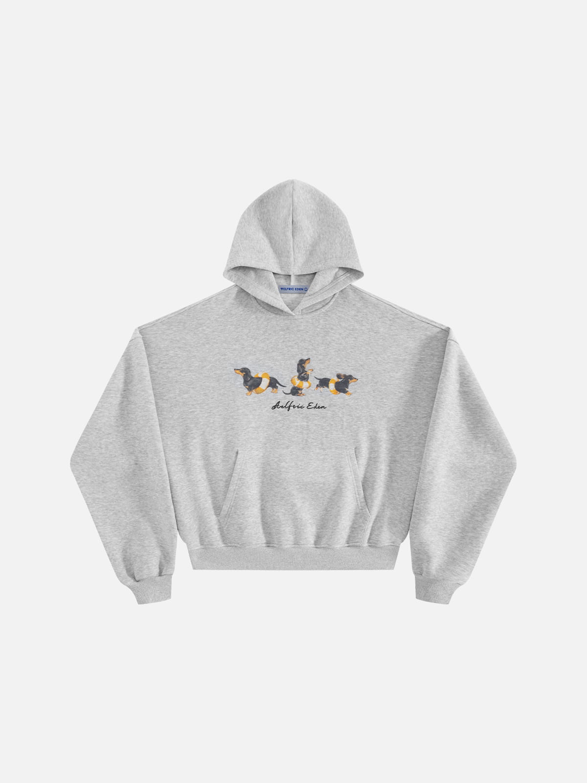 Boxy Dachshund Graphic Pullover Hoodie Grey - Aelfric Eden