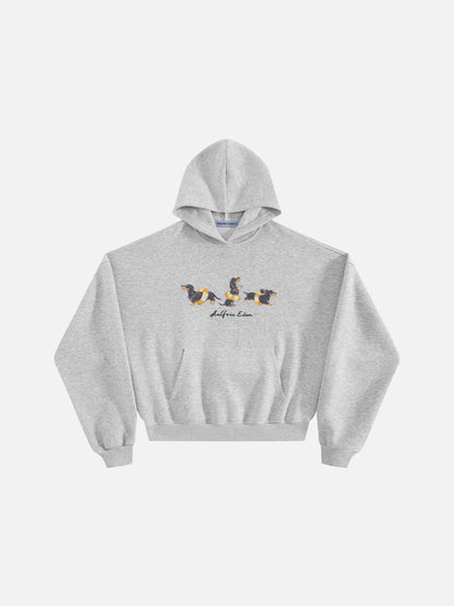 Boxy Dachshund Graphic Pullover Hoodie Grey - Aelfric Eden