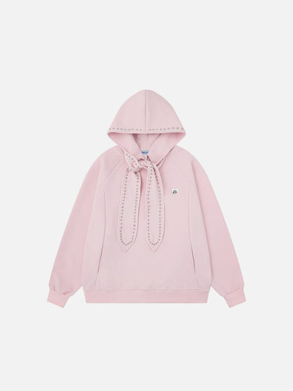 Studded Tie Pullover Hoodie Pink - Aelfric Eden