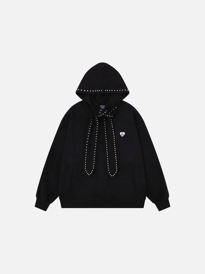 Studded Tie Pullover Hoodie Pink - Aelfric Eden