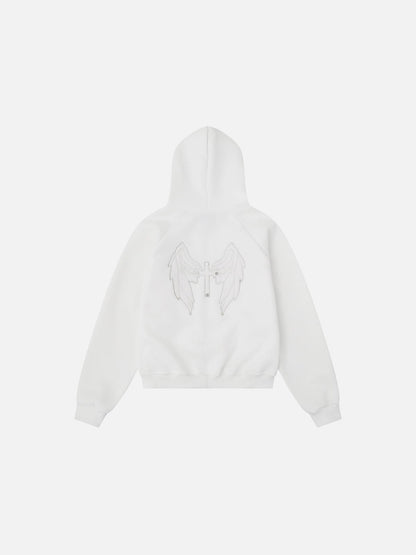 Boxy Laced Zip Up Hoodie White - Aelfric Eden