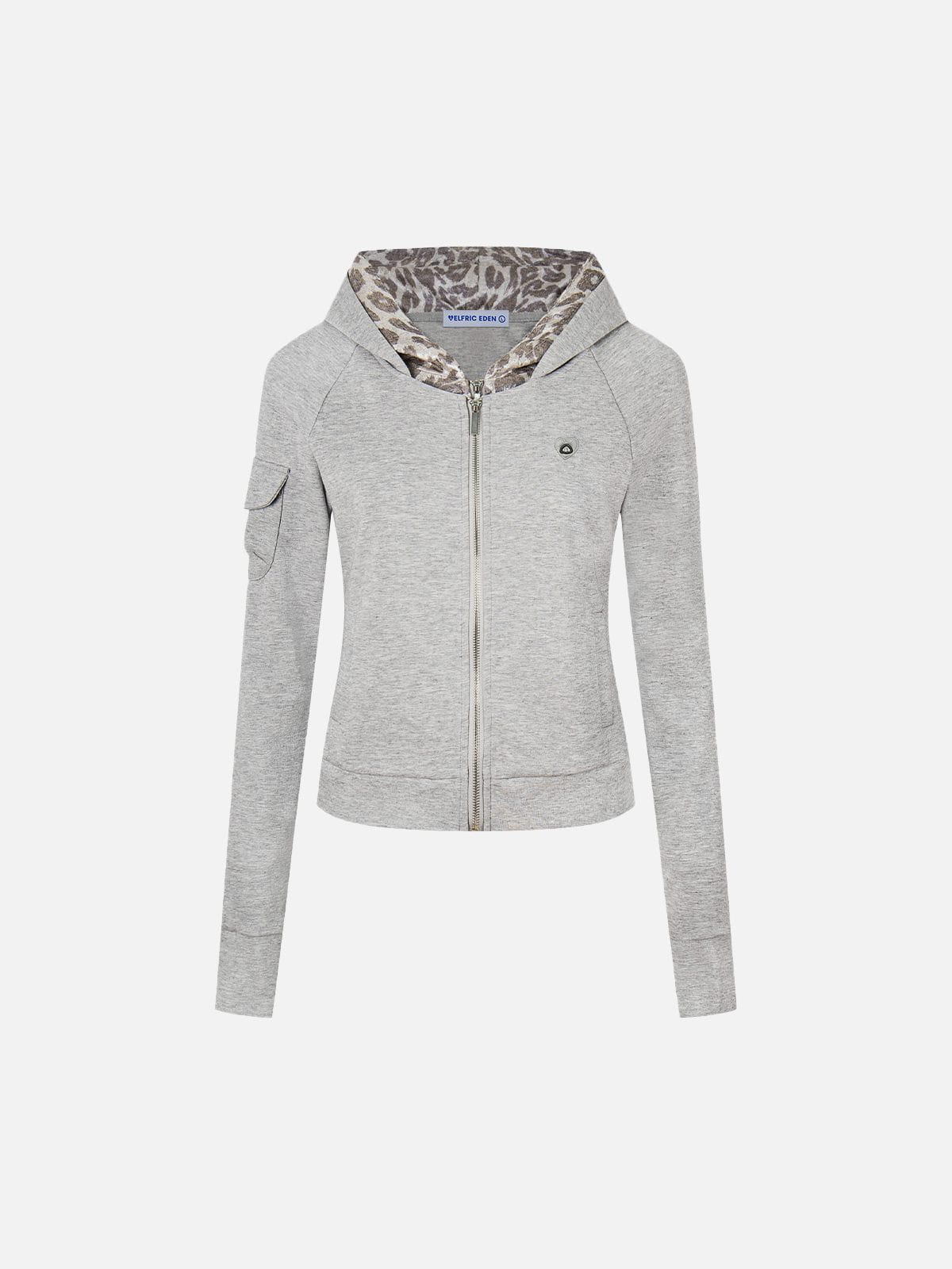 Leopard Panel Zip Up Hoodie Grey - Aelfric Eden