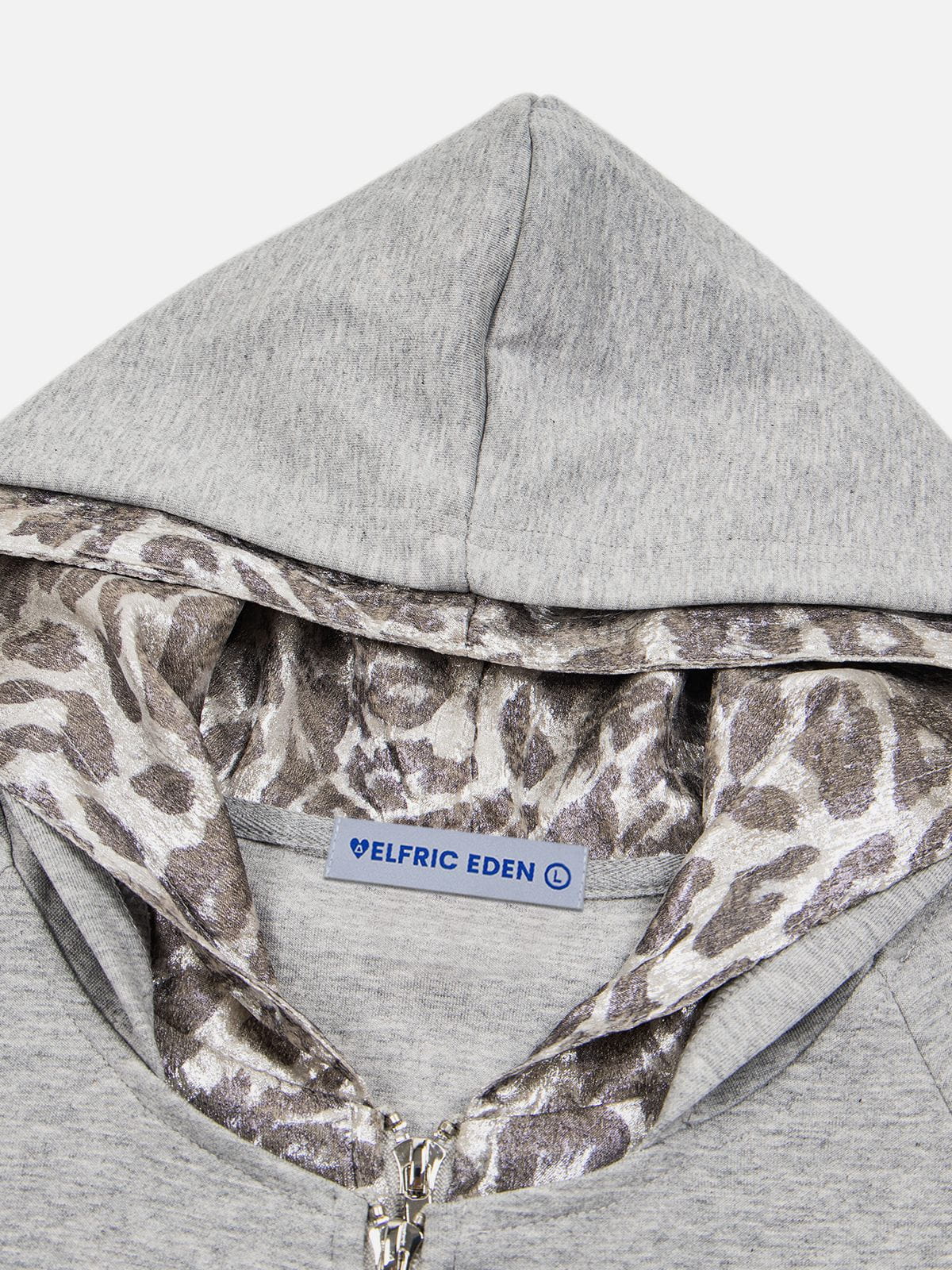 Leopard Panel Zip Up Hoodie Grey - Aelfric Eden