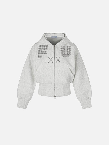 Cropped Studded Zip Up Hoodie Grey - Aelfric Eden