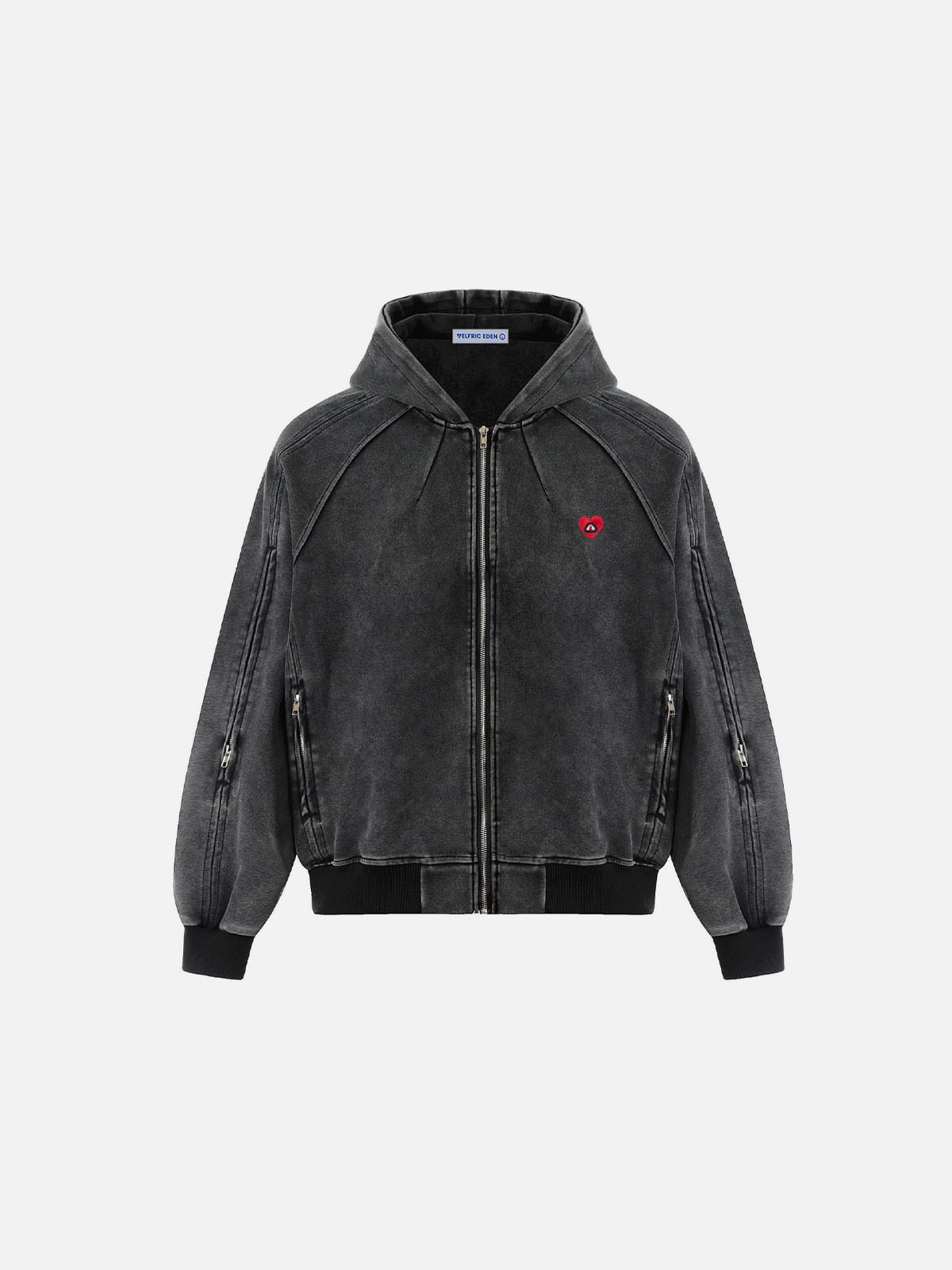 Boxy Washed Panel Zip Up Hoodie Black - Aelfric Eden