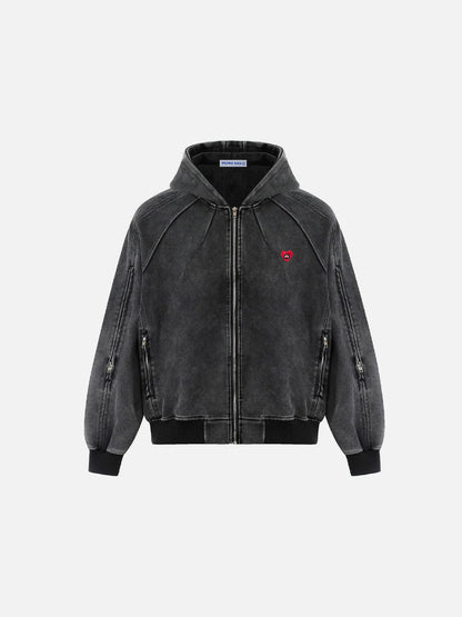 Boxy Washed Panel Zip Up Hoodie Black - Aelfric Eden