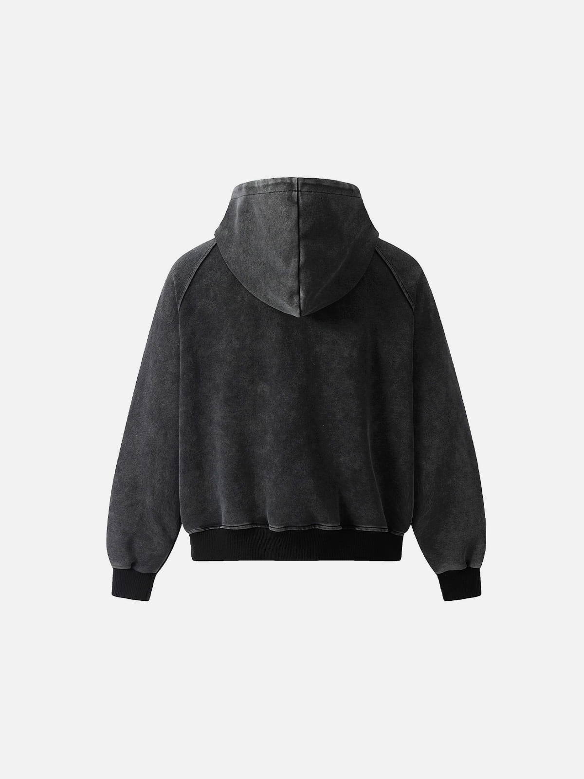 Boxy Washed Panel Zip Up Hoodie Black - Aelfric Eden