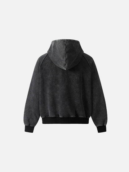 Boxy Washed Panel Zip Up Hoodie Black - Aelfric Eden