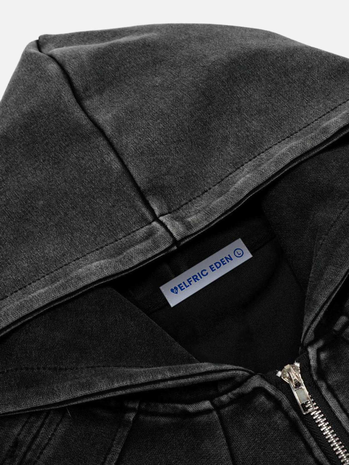 Boxy Washed Panel Zip Up Hoodie Black - Aelfric Eden