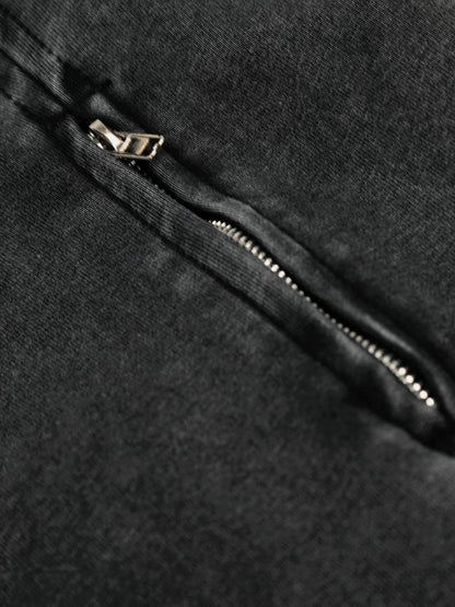 Boxy Washed Panel Zip Up Hoodie Black - Aelfric Eden