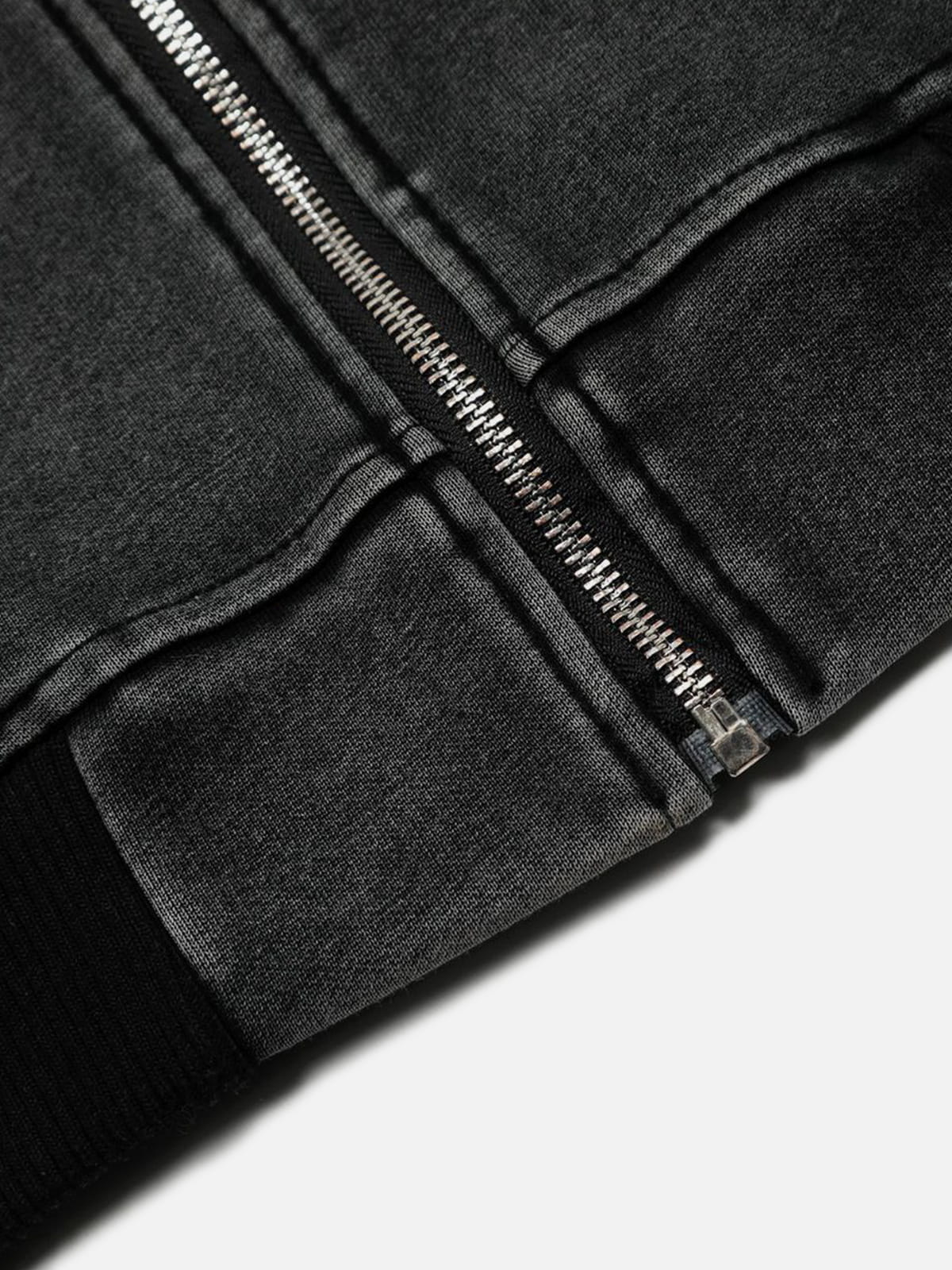 Boxy Washed Panel Zip Up Hoodie Black - Aelfric Eden