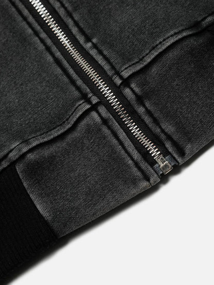 Boxy Washed Panel Zip Up Hoodie Black - Aelfric Eden