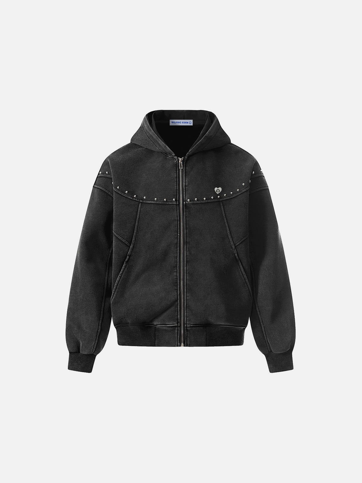 Boxy Studded Zip Up Hoodie Grey - Aelfric Eden