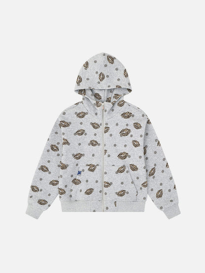 Leopard Zip Up Hoodie Grey - Aelfric Eden