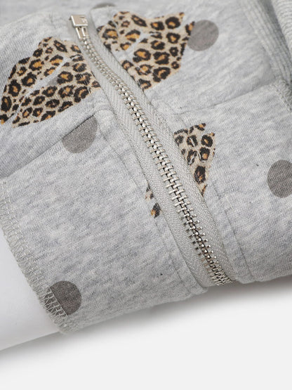 Leopard Zip Up Hoodie Grey - Aelfric Eden