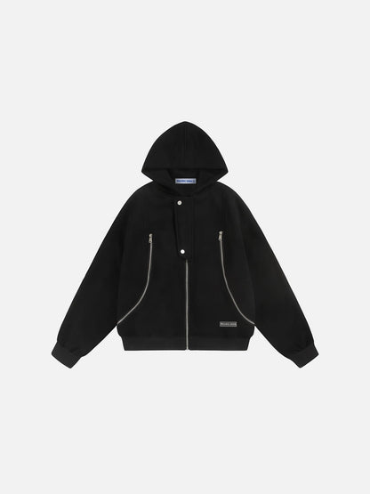 Boxy Curved Zip Up Hoodie White - Aelfric Eden