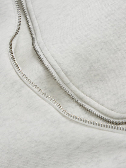 Boxy Curved Zip Up Hoodie White - Aelfric Eden