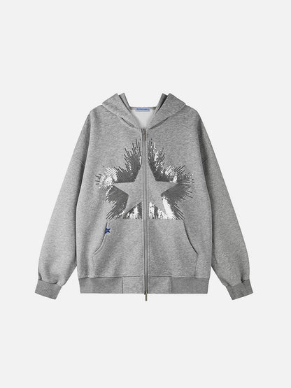 Sequin Star Burst Zip Up Hoodie Grey - Aelfric Eden