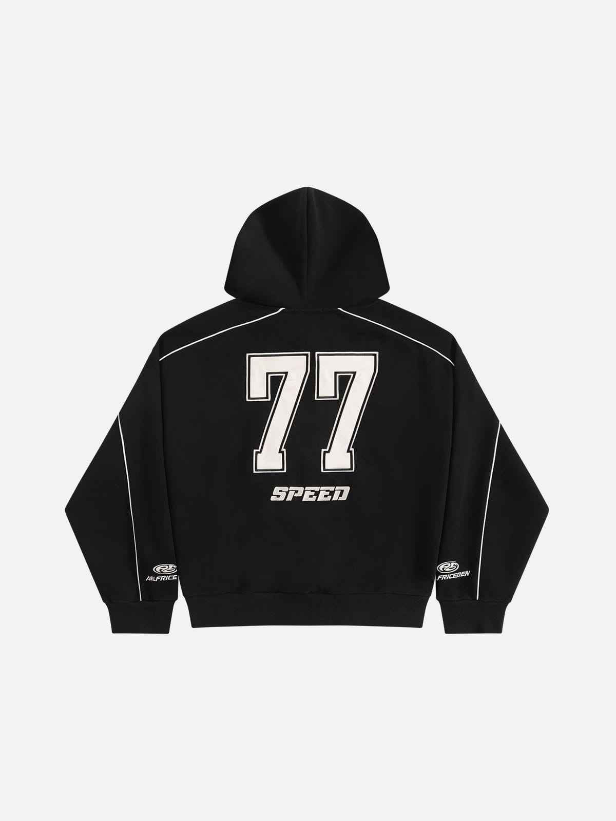 Oversized Applique 77 Pullover Hoodie Black - Aelfric Eden