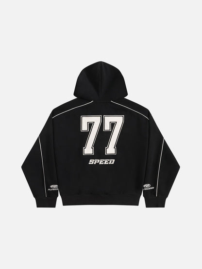 Oversized Applique 77 Pullover Hoodie Black - Aelfric Eden