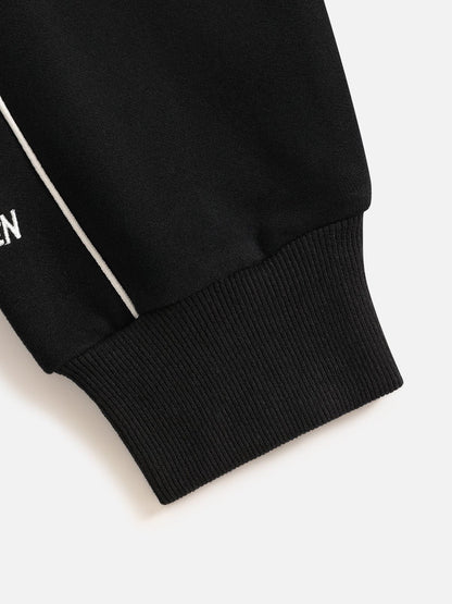 Oversized Applique 77 Pullover Hoodie Black - Aelfric Eden
