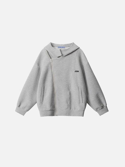 Textured Asymmetrical Zip Up Hoodie Grey - Aelfric Eden