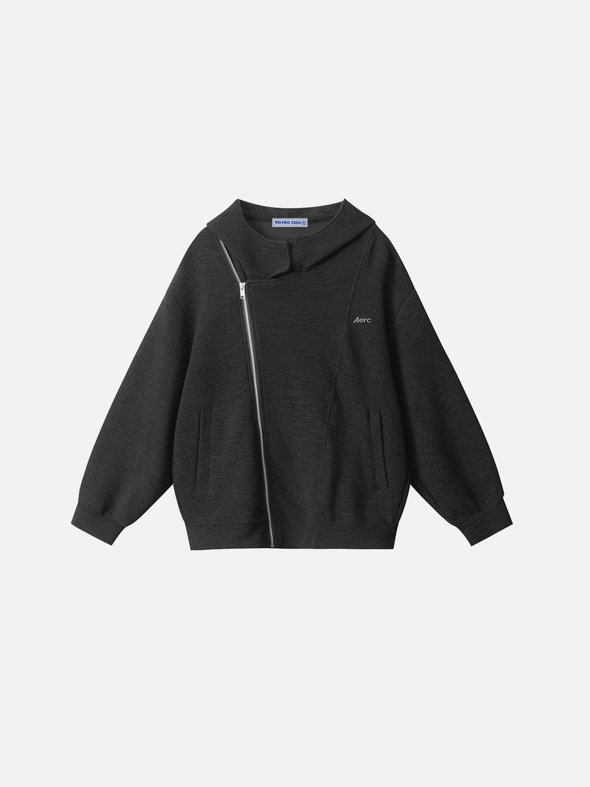 Textured Asymmetrical Zip Up Hoodie Grey - Aelfric Eden
